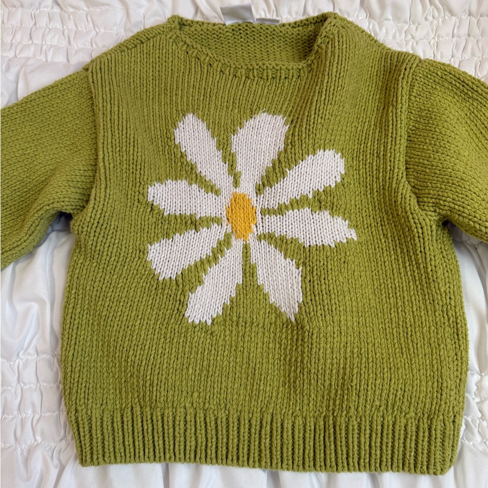Zara Olive Green Sweater with Daisy Design